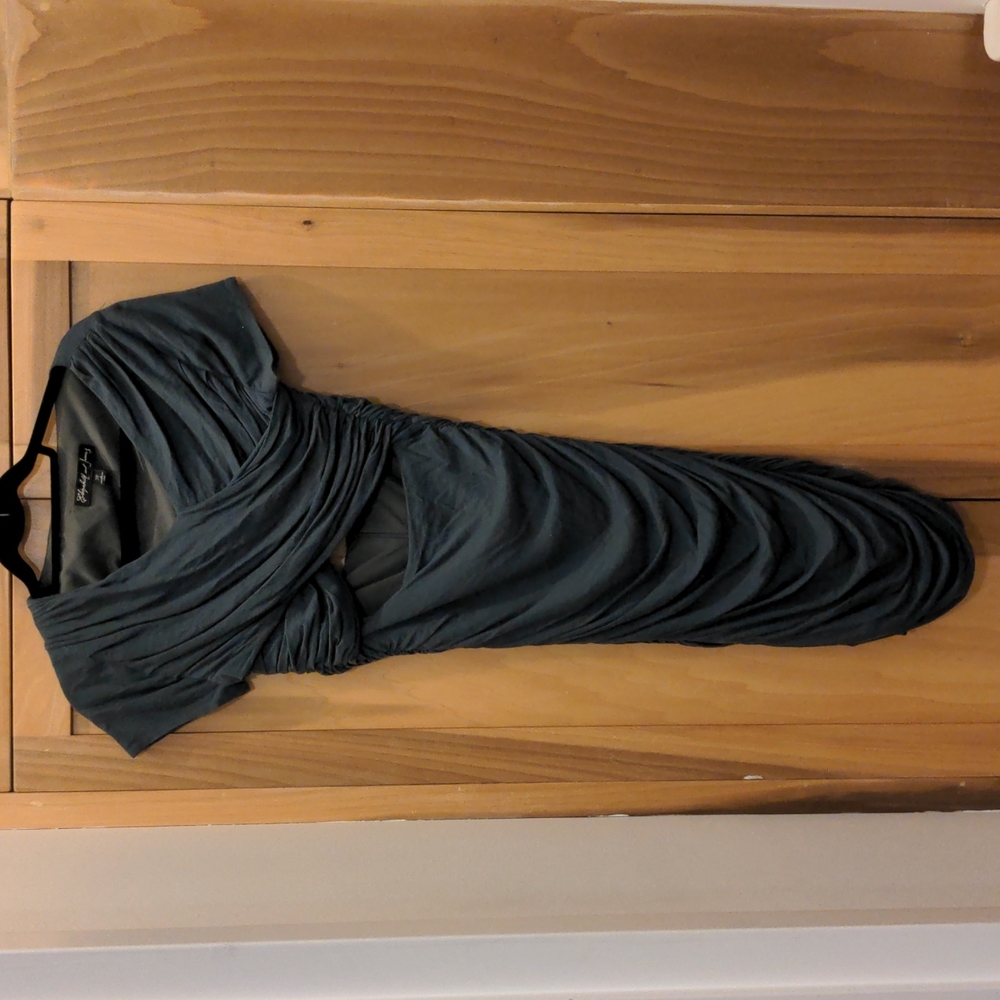 Elizabeth and James Ruched Cutout Grey Dress